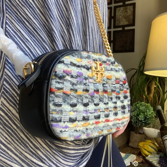 Authentic TORY BURCH Leather/Colorfull tweed top zip Crosby - Picture 8 of 16